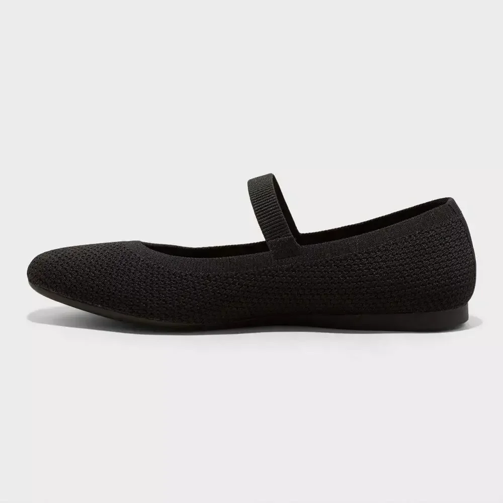 Women's Shiloh Knit Mary Jane Flats - A New Day - Black